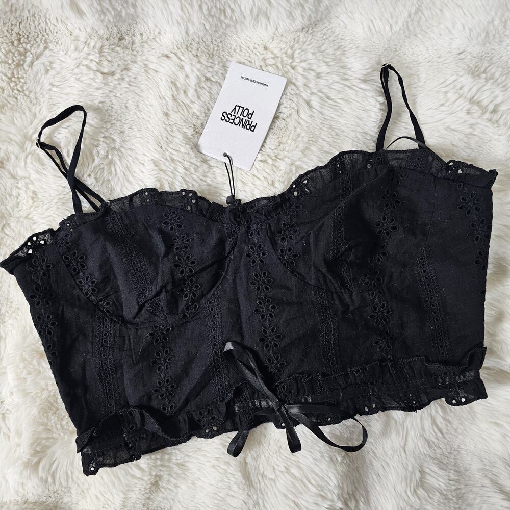 NEW Princess Polly Black Eyelet Lace Corset Top Sz 6 Bandeau Gothic Cottage